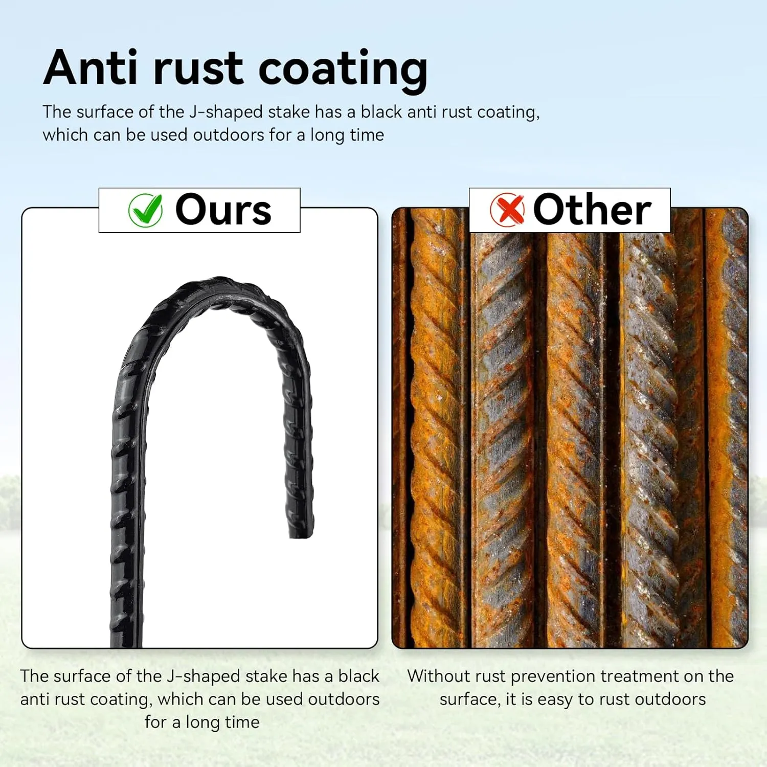 12 Inch J-Hook Rebar Stakes, HeavyDuty Anti-Rust Ground Anchors for Chainlink Fence, Garden Dog Fence, Sports nets, Camping Tent, Etc (40 Pack)