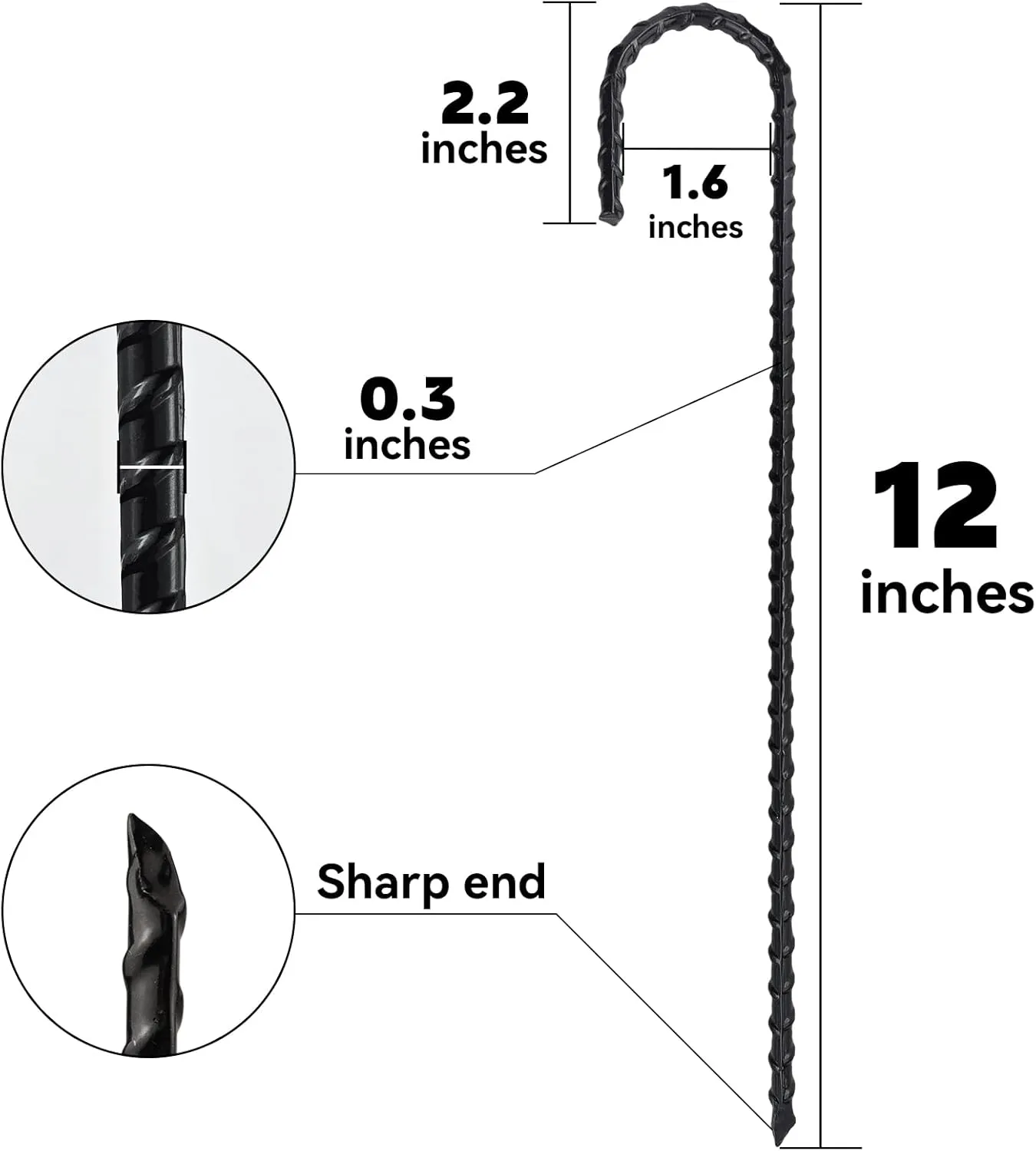 12 Inch J-Hook Rebar Stakes, HeavyDuty Anti-Rust Ground Anchors for Chainlink Fence, Garden Dog Fence, Sports nets, Camping Tent, Etc (40 Pack)