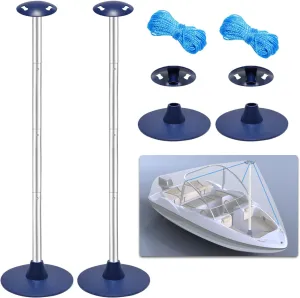 2 Pack Boat Cover Support Poles Height Adjustable Support Poles Pontoon System for V-Hull/Pontoon/Bass/Jon Boat Cover Accessories with 2 Blue PE Ropes