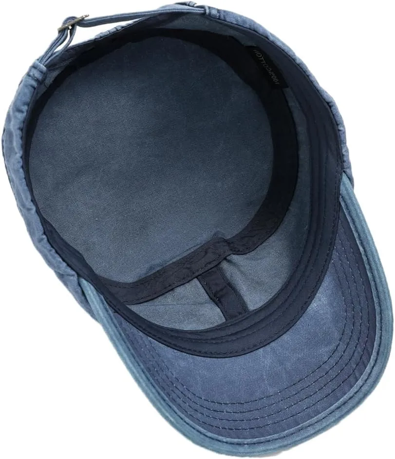 2 Pack Men's Cotton Military Caps Cadet Army Caps Vintage Flat Top Cap