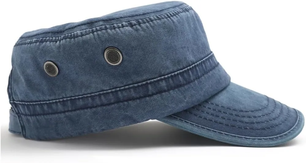 2 Pack Men's Cotton Military Caps Cadet Army Caps Vintage Flat Top Cap