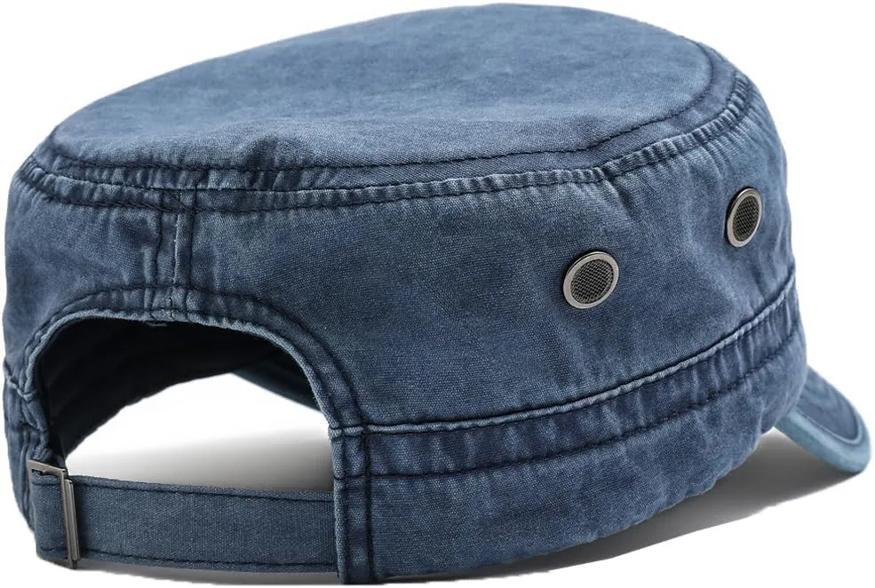 2 Pack Men's Cotton Military Caps Cadet Army Caps Vintage Flat Top Cap