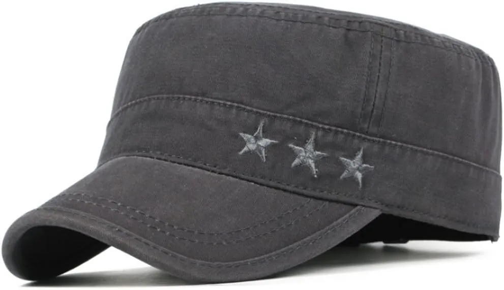 2 Pack Men's Cotton Military Caps Cadet Army Caps Vintage Flat Top Cap