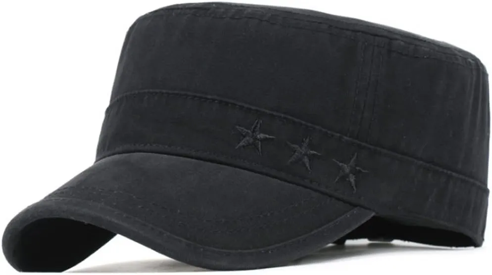 2 Pack Men's Cotton Military Caps Cadet Army Caps Vintage Flat Top Cap