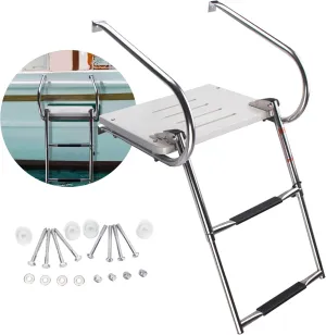 2-Step Boat Ladder with Swim Platform,Stainless Steel Dock Ladder with ABS Swim Platform 2 Handrails,500LBS Telescopic Boarding Ladder Dive Ladder for Pontoon Yacht