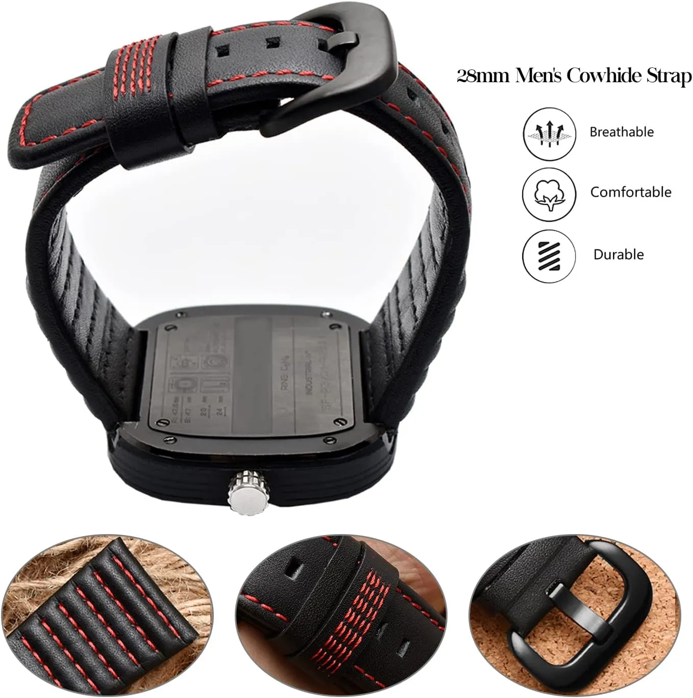 28mm Men's Genuine Leather Watch Band Compatible with Seven Friday M1 M2 P3 SF Calfskin Black Watch Straps with Heavy Duty Metal Buckle Watch Accessories