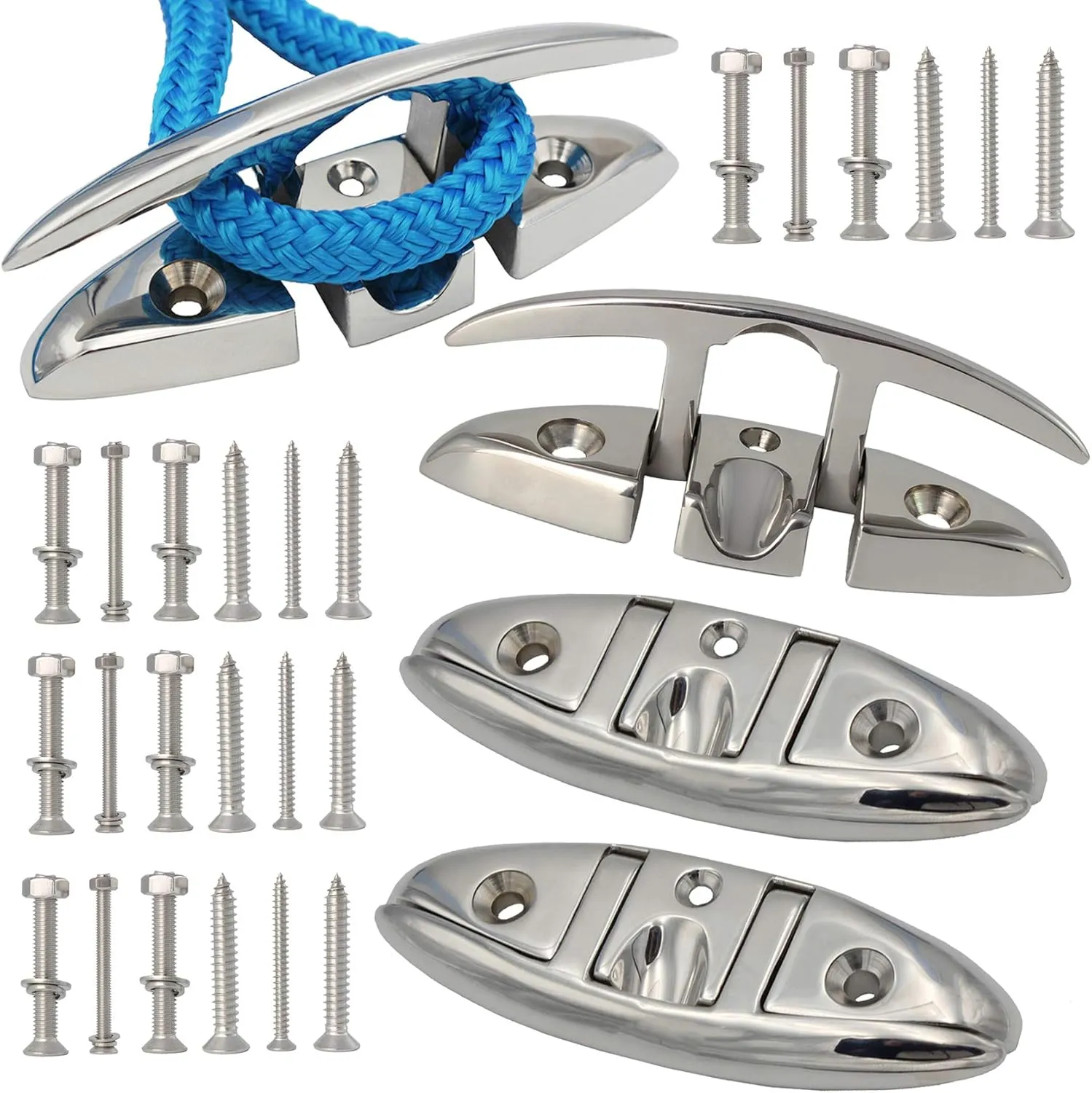 316 Stainless Steel Boat Folding Cleats Boat Dock Cleats 5/6/8.5 inch, Flip up Dock Cleat for Deck and Boat, Dock Cleats Folding Cleat Rope Cleat Boat Cleats with Fasteners (1,2,4,6 Pack)