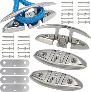 316 Stainless Steel Boat Folding Cleats Boat Dock Cleats 5/6/8.5 inch, Flip up Dock Cleat for Deck and Boat, Dock Cleats Folding Cleat Rope Cleat Boat Cleats with Fasteners (1,2,4,6 Pack)