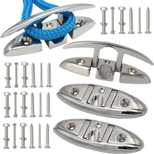 316 Stainless Steel Boat Folding Cleats Boat Dock Cleats 5/6/8.5 inch, Flip up Dock Cleat for Deck and Boat, Dock Cleats Folding Cleat Rope Cleat Boat Cleats with Fasteners (1,2,4,6 Pack)
