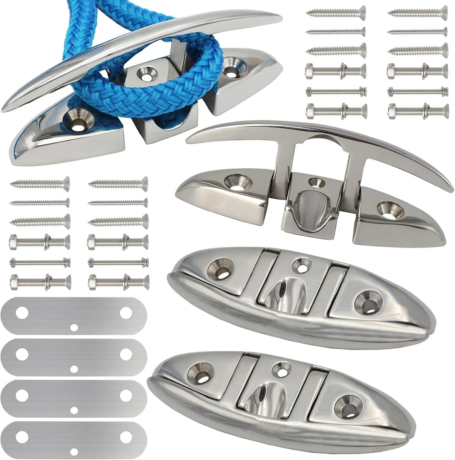 316 Stainless Steel Boat Folding Cleats Boat Dock Cleats 5/6/8.5 inch, Flip up Dock Cleat for Deck and Boat, Dock Cleats Folding Cleat Rope Cleat Boat Cleats with Fasteners (1,2,4,6 Pack)