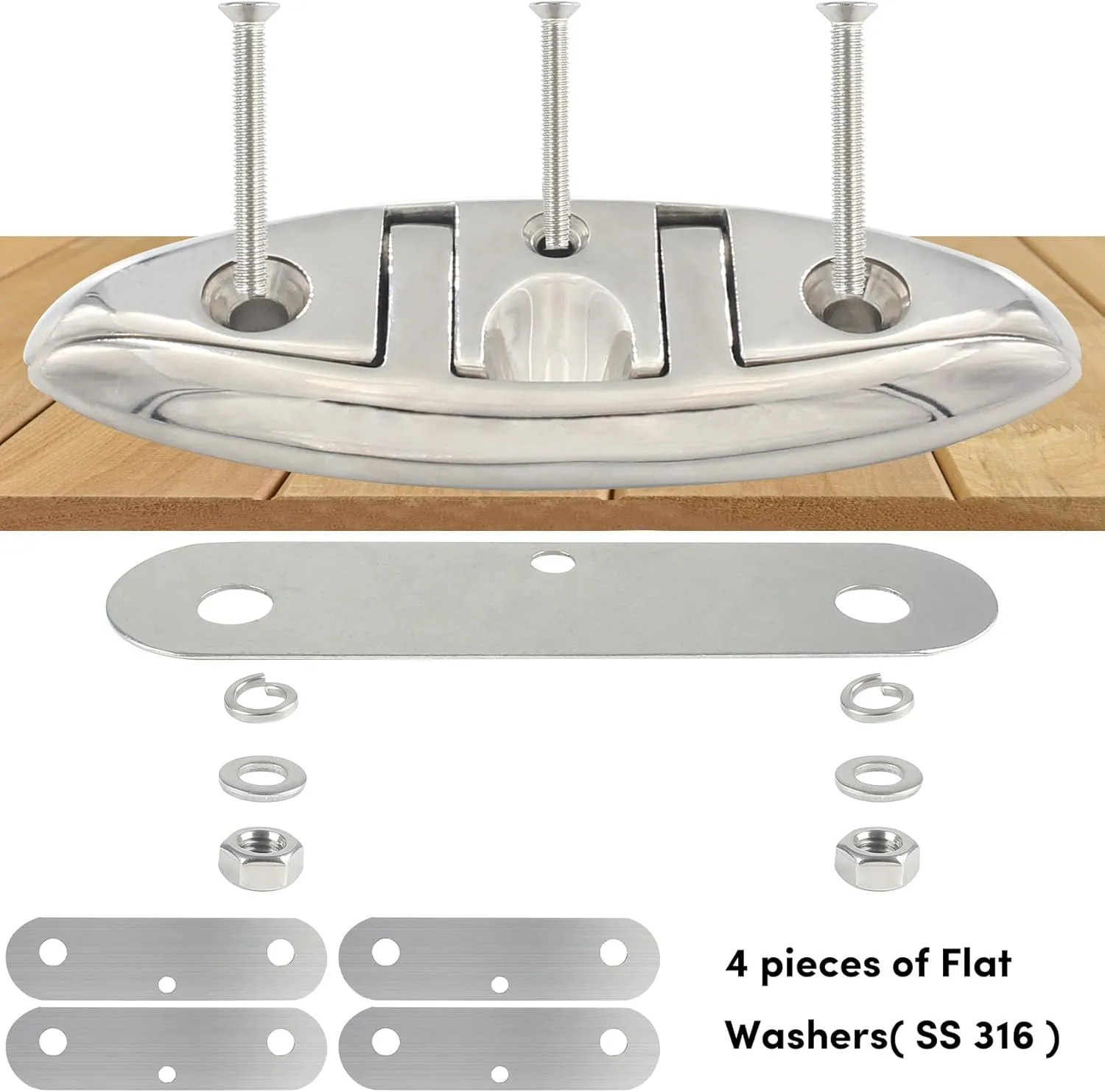 316 Stainless Steel Boat Folding Cleats Boat Dock Cleats 5/6/8.5 inch, Flip up Dock Cleat for Deck and Boat, Dock Cleats Folding Cleat Rope Cleat Boat Cleats with Fasteners (1,2,4,6 Pack)