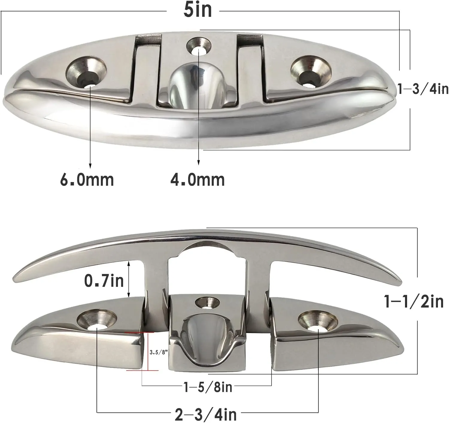 316 Stainless Steel Boat Folding Cleats Boat Dock Cleats 5/6/8.5 inch, Flip up Dock Cleat for Deck and Boat, Dock Cleats Folding Cleat Rope Cleat Boat Cleats with Fasteners (1,2,4,6 Pack)