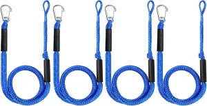 4 FT Dock Ropes with Stainless Steel Clip to Tie Up Boat to Dock Pack of 4 Blue