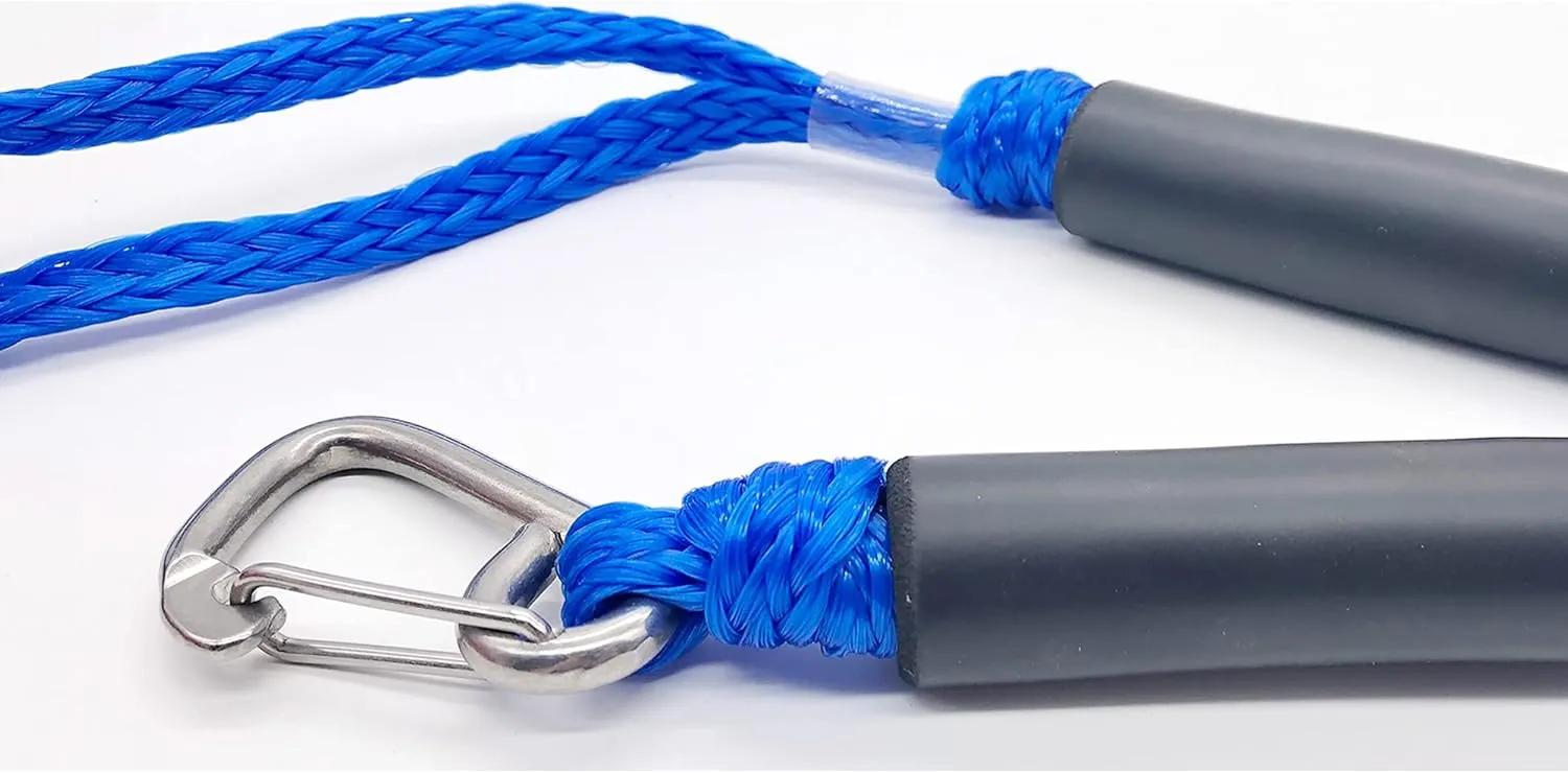 4 FT Dock Ropes with Stainless Steel Clip to Tie Up Boat to Dock Pack of 4 Blue