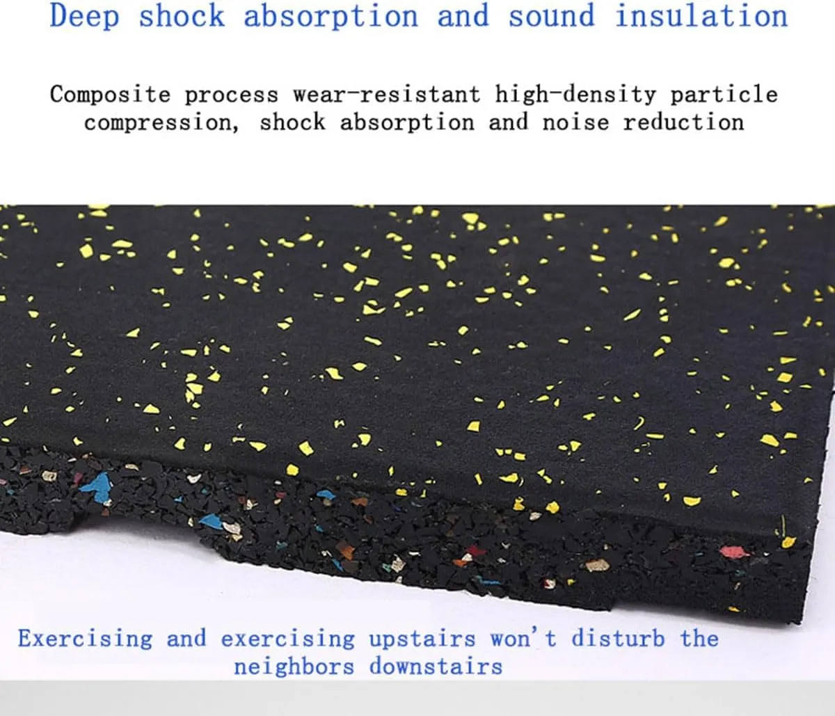 4-Pack 1" Thick Interlocking Rubber Gym Floor Tiles w/Floor Fixing Buckles - 20"x20" High-Density Shock Absorbent Deadlift Mats, Anti-Vibration, Anti-Slip, Blue Speckles (Yellow Spots, 1)