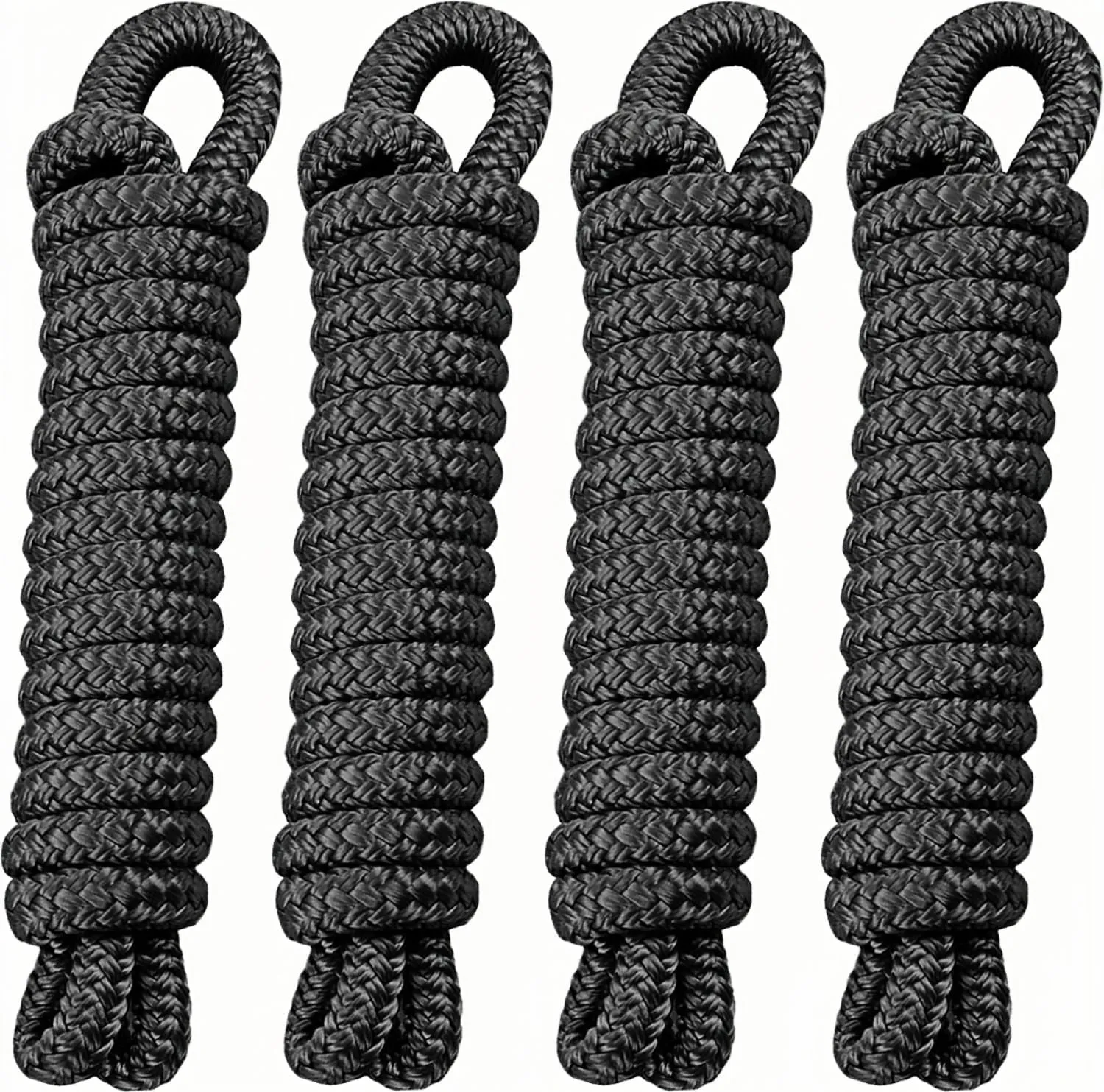 4 Pack 3/8 Inch x 10 ft Boat Fender Lines - Marine Grade Nylon Boat Rope with 5" Loop for Tying Fenders and Docking - Double Braided Dock Lines, Easy Handling, Fray Resistant, Black