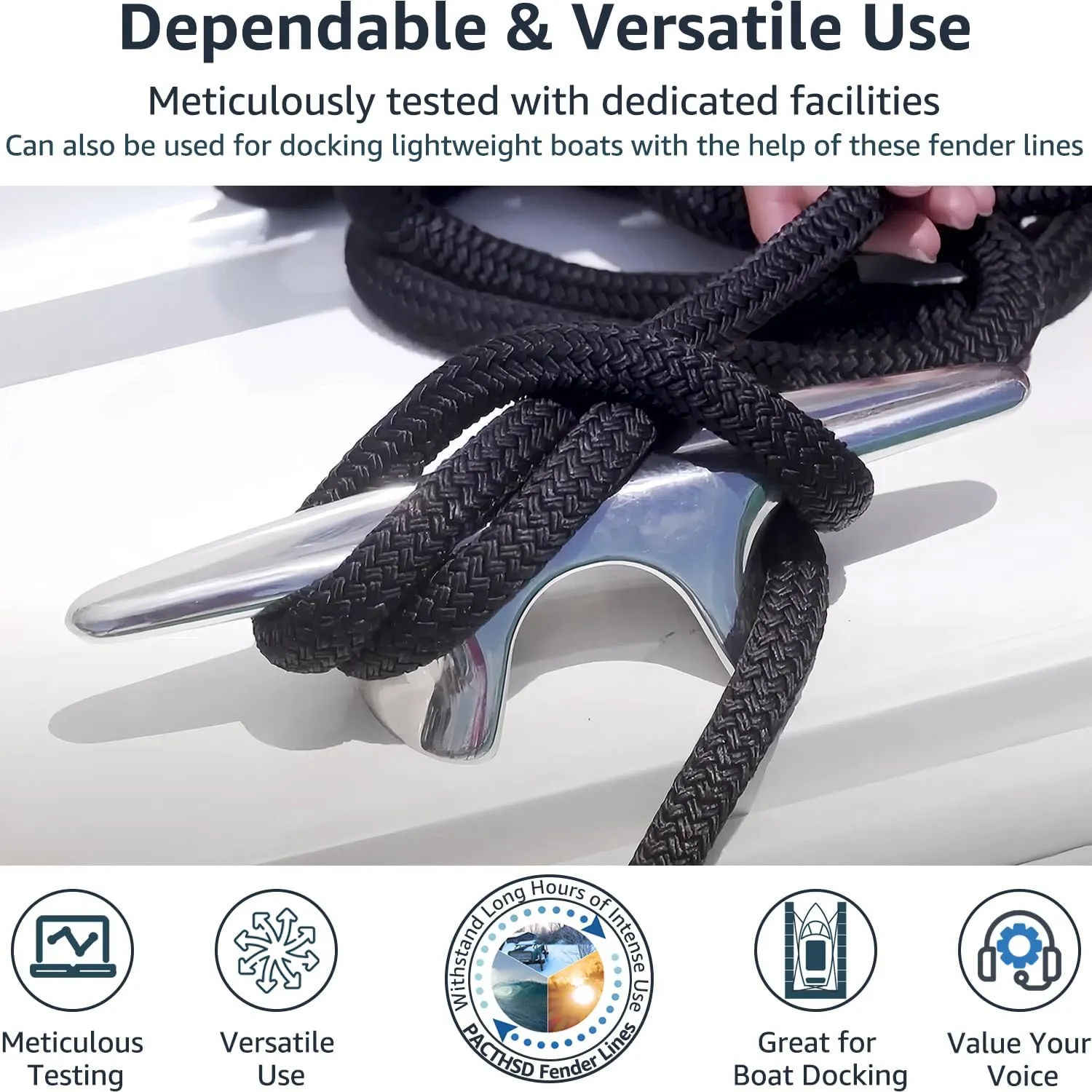 4 Pack 3/8 Inch x 10 ft Boat Fender Lines - Marine Grade Nylon Boat Rope with 5" Loop for Tying Fenders and Docking - Double Braided Dock Lines, Easy Handling, Fray Resistant, Black