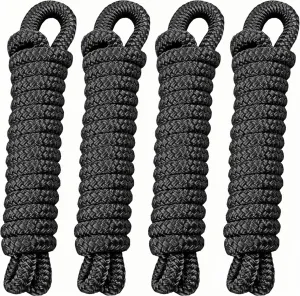 4 Pack 3/8 Inch x 10 ft Boat Fender Lines - Marine Grade Nylon Boat Rope with 5" Loop for Tying Fenders and Docking - Double Braided Dock Lines, Easy Handling, Fray Resistant, Black