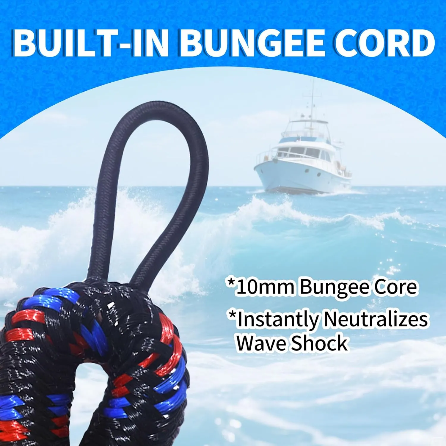 4FT Bungee Dock Line for Boats – Shock-Absorbing Elastic Rope with Quick-Release Loops – Secure Docking for Bass Boat, PWC, Canoe (Black, red & Blue)