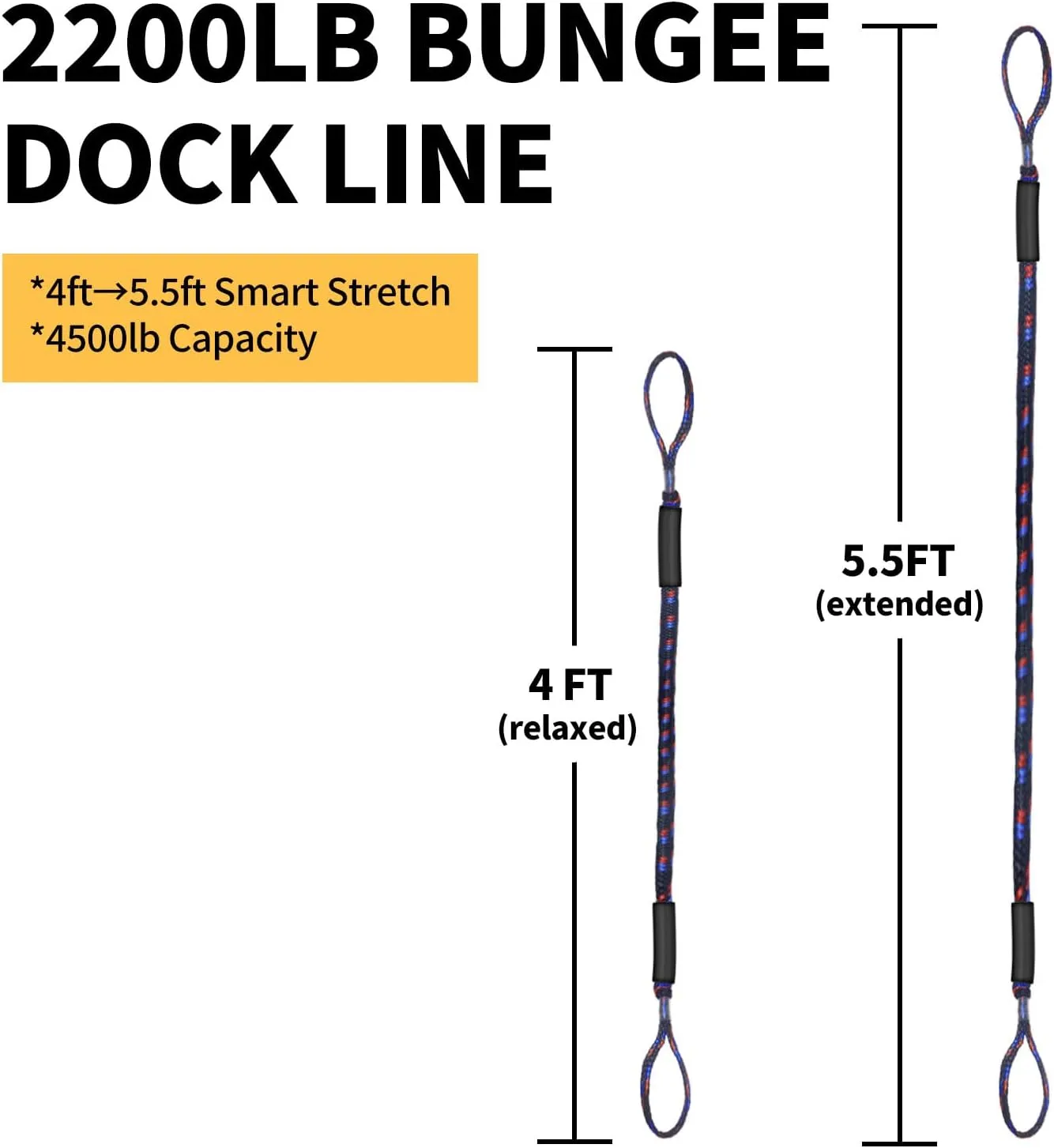 4FT Bungee Dock Line for Boats – Shock-Absorbing Elastic Rope with Quick-Release Loops – Secure Docking for Bass Boat, PWC, Canoe (Black, red & Blue)