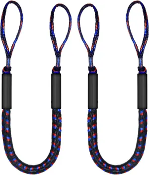 4FT Bungee Dock Line for Boats – Shock-Absorbing Elastic Rope with Quick-Release Loops – Secure Docking for Bass Boat, PWC, Canoe (Black, red & Blue)