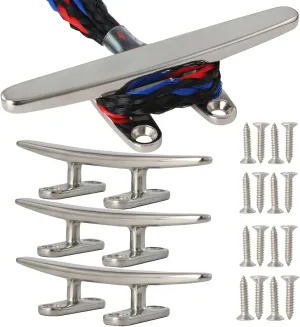 5/6/8 inch Dock Cleats - 316 Stainless Steel Boat Cleats Boat Dock Cleats,Open Base Flat Top Dock Cleat with Fasteners,Rope Cleat Boat Cleat for Deck/Nautical Decor(2,4,6Pack)