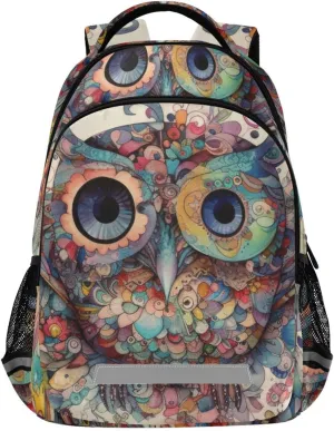 Abstract Colorful Owl Kids Backpack for Boys Girls, Large Capacity Travel Backpack with Reflective Stripes for School Hiking 11.6 × 6.9 × 16.7 INCH
