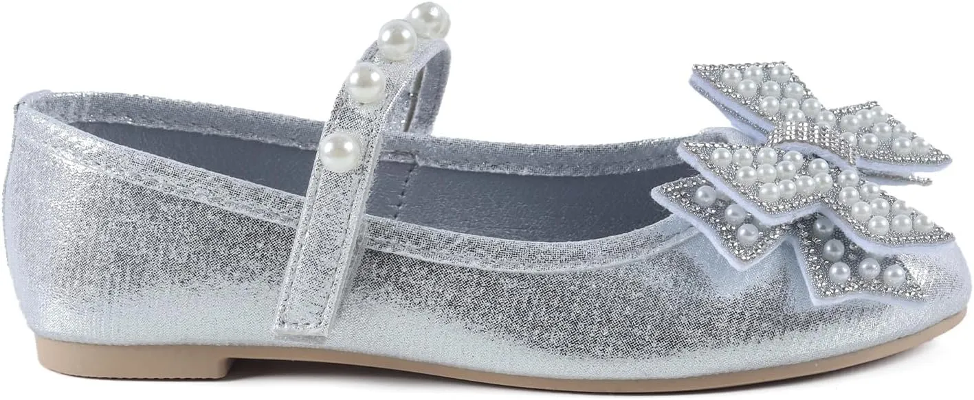 ADAMUMU Toddler Dress Shoes Flower Girl Shoes for Weeding Cute Toddler Mary Jane Shoes Lace Flore Ballet Flat for Walking, Jumping