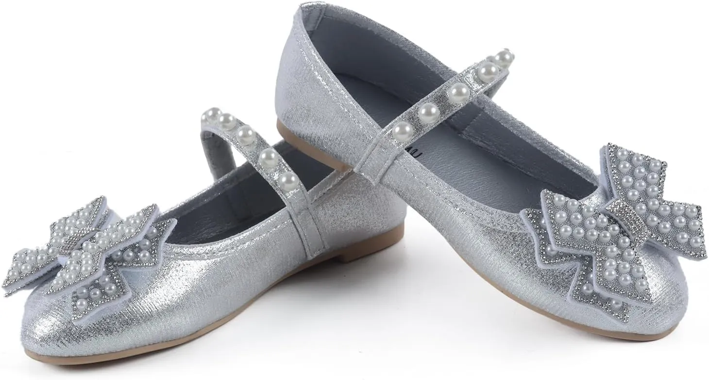 ADAMUMU Toddler Dress Shoes Flower Girl Shoes for Weeding Cute Toddler Mary Jane Shoes Lace Flore Ballet Flat for Walking, Jumping