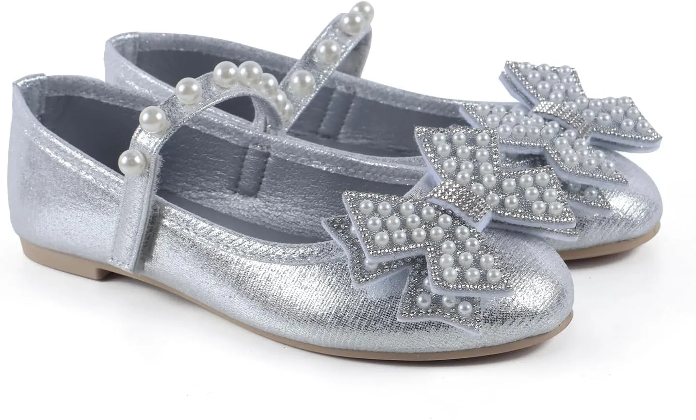 ADAMUMU Toddler Dress Shoes Flower Girl Shoes for Weeding Cute Toddler Mary Jane Shoes Lace Flore Ballet Flat for Walking, Jumping
