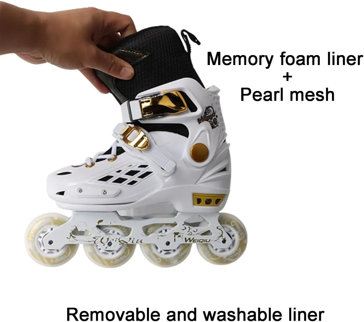 Adjustable Full Light Up Wheels Fancy Skate 4 Wheels Inline Roller for Kids and Adults Blades for Club Boys and Girls with Protective Gear and Storage Bag
