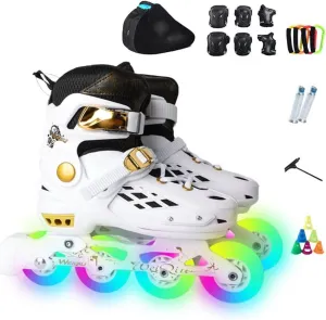 Adjustable Full Light Up Wheels Fancy Skate 4 Wheels Inline Roller for Kids and Adults Blades for Club Boys and Girls with Protective Gear and Storage Bag
