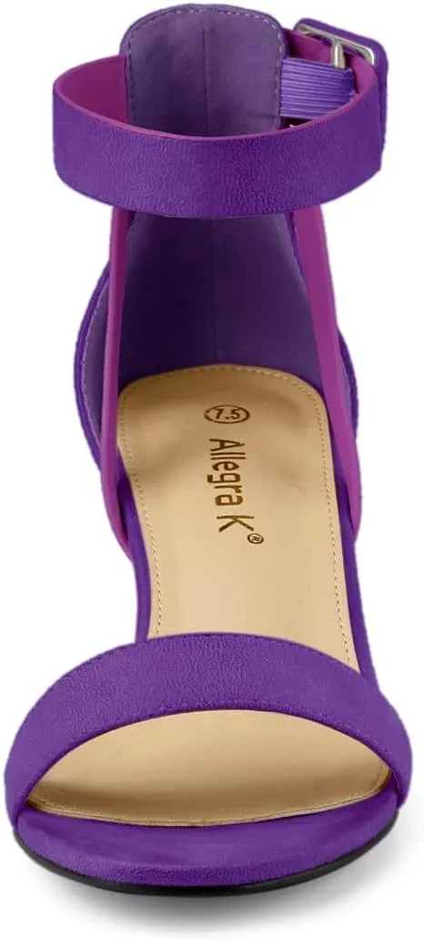 Allegra K Women's Ankle Strap Block Low Heel Sandal