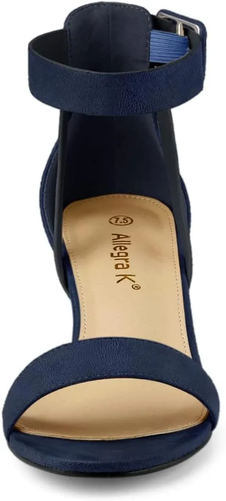 Allegra K Women's Ankle Strap Block Low Heel Sandal