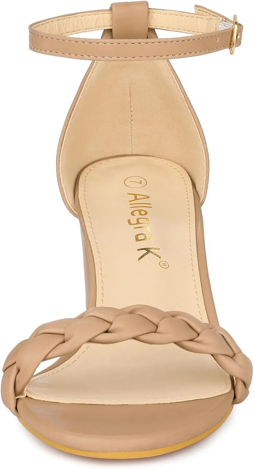Allegra K Women's Chunky Heels Ankle Strap Braided Heel Sandals