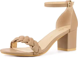 Allegra K Women's Chunky Heels Ankle Strap Braided Heel Sandals