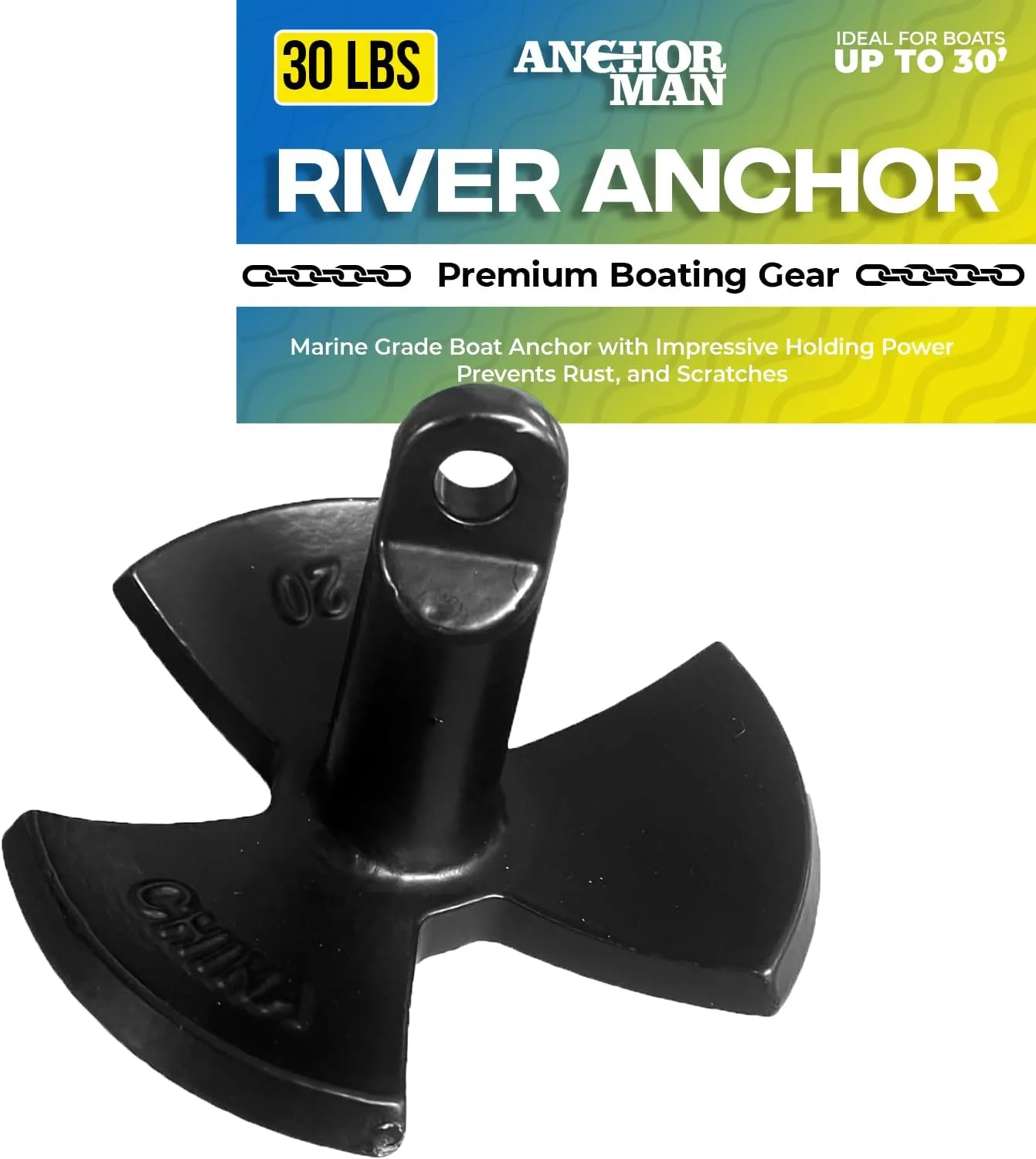 Anchor-Man River Anchor, Black Vinyl Coated Mushroom Anchor for Boats - Marine Grade Boat Anchor with Impressive Holding Power - Prevents Rust, and Scratches - Ideal for 15-20 Foot Boat