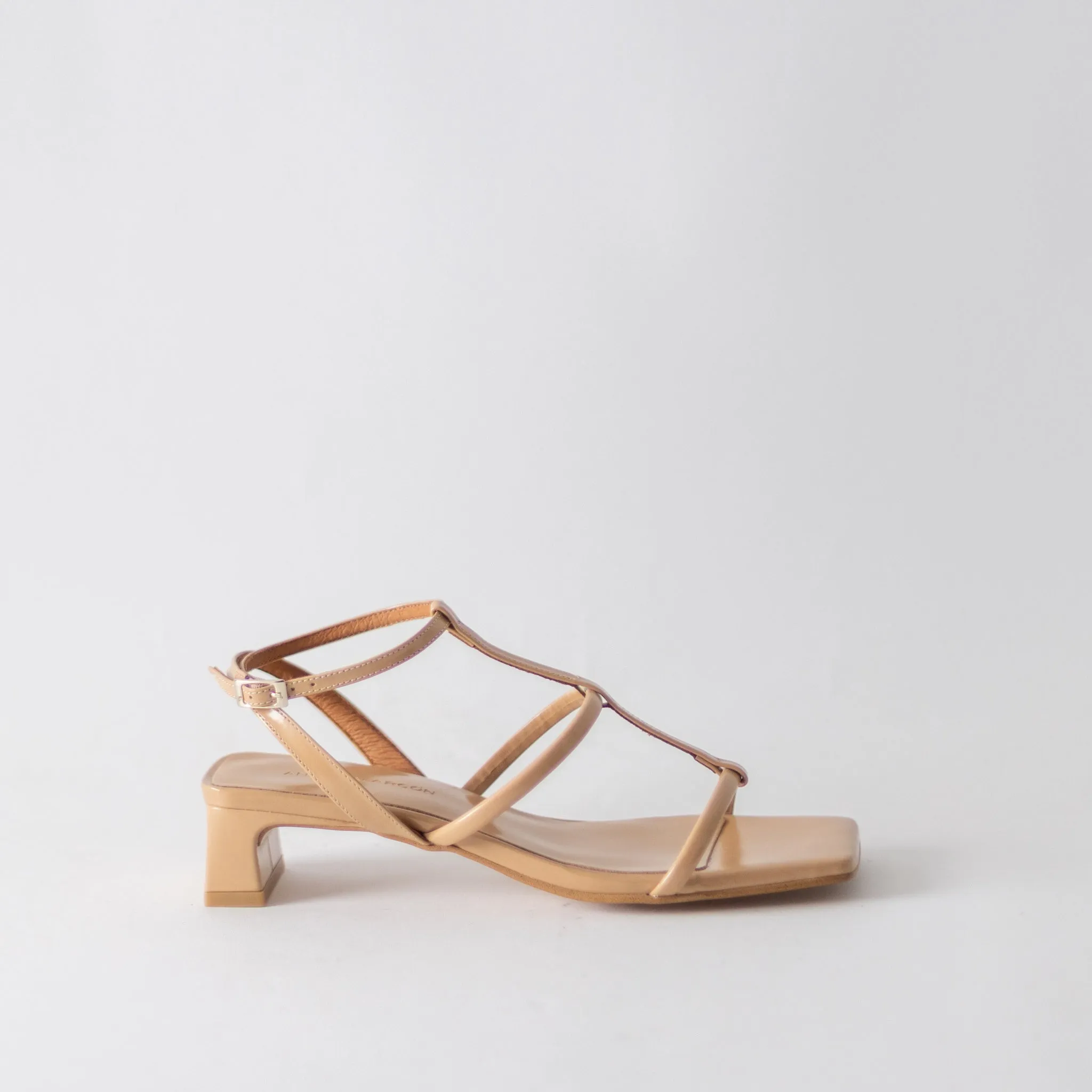 ANGEL ALACRON RACHEL LOW CAGE HEEL-ALMOND