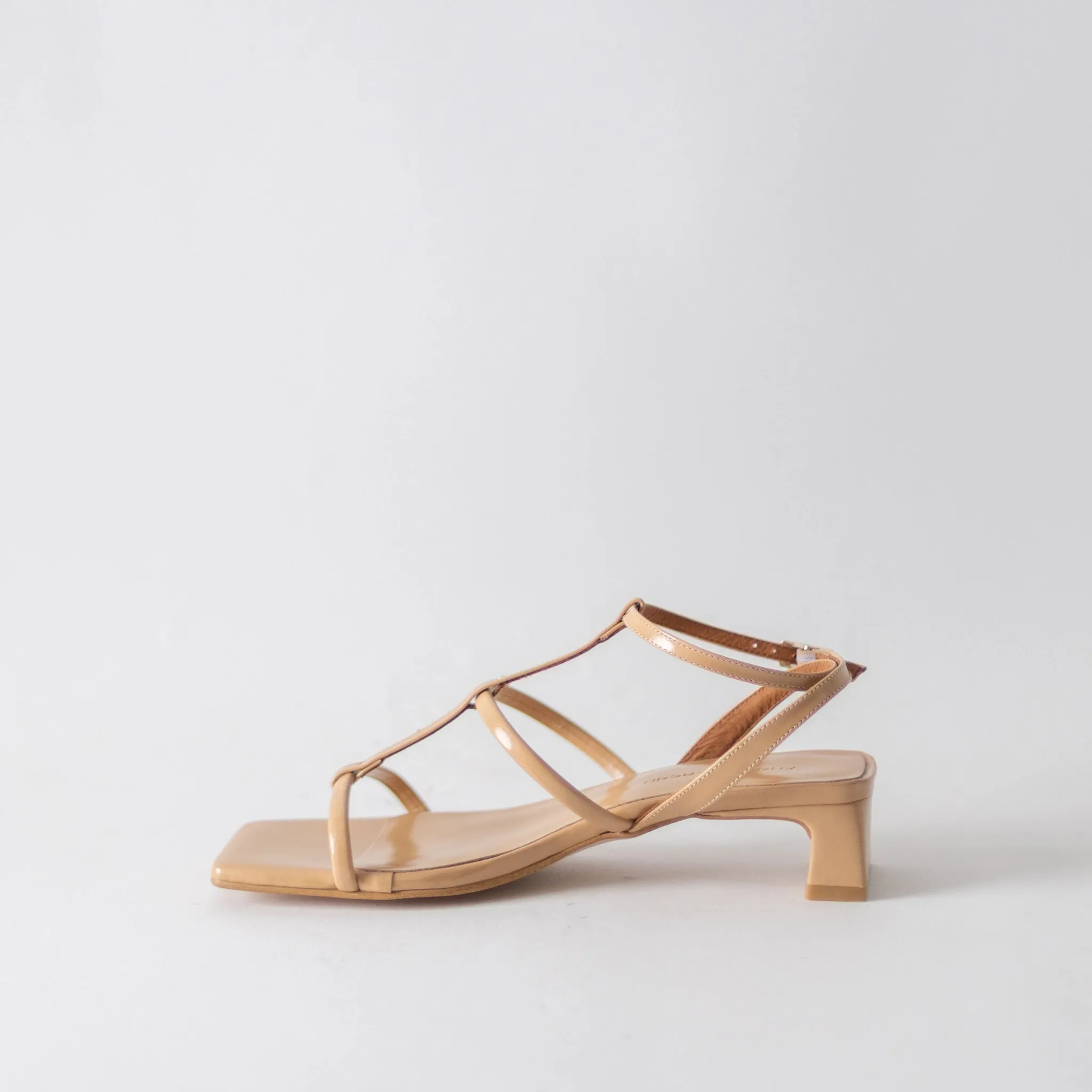 ANGEL ALACRON RACHEL LOW CAGE HEEL-ALMOND