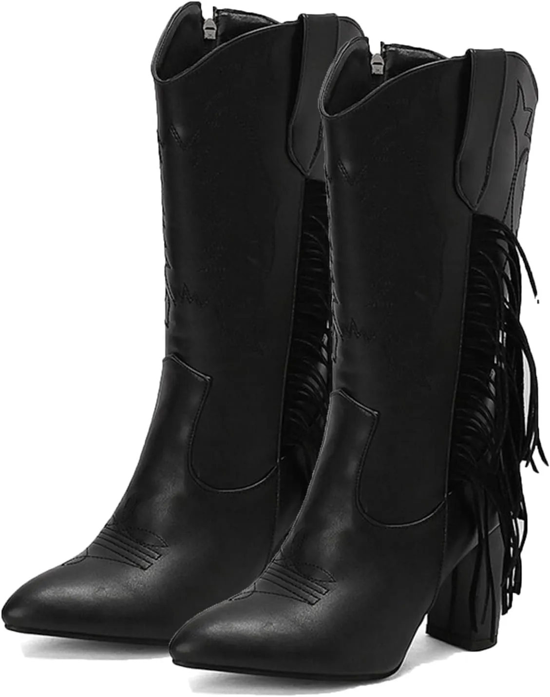 Ankle Boots, Women's Mid Calf Boots Pointed Side Zipper Thick Heel Tassel High Heel Boots Patent Leather Loose Personality Fashion Catwalk Boots