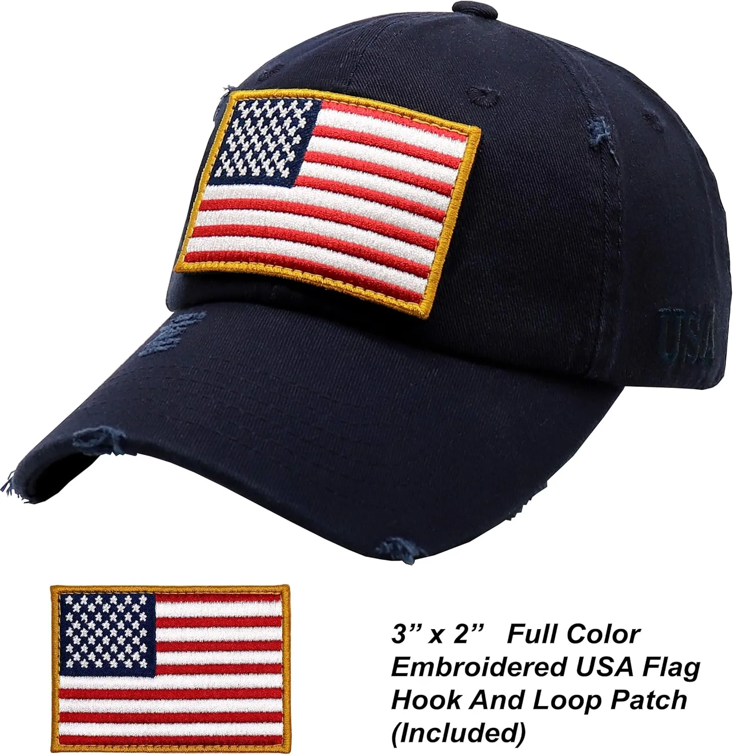 Antourage American Flag Unisex Baseball Hat for Men and Women | USA Flag Mesh Snapback Flat Visor Cap   2 Patriotic Patches