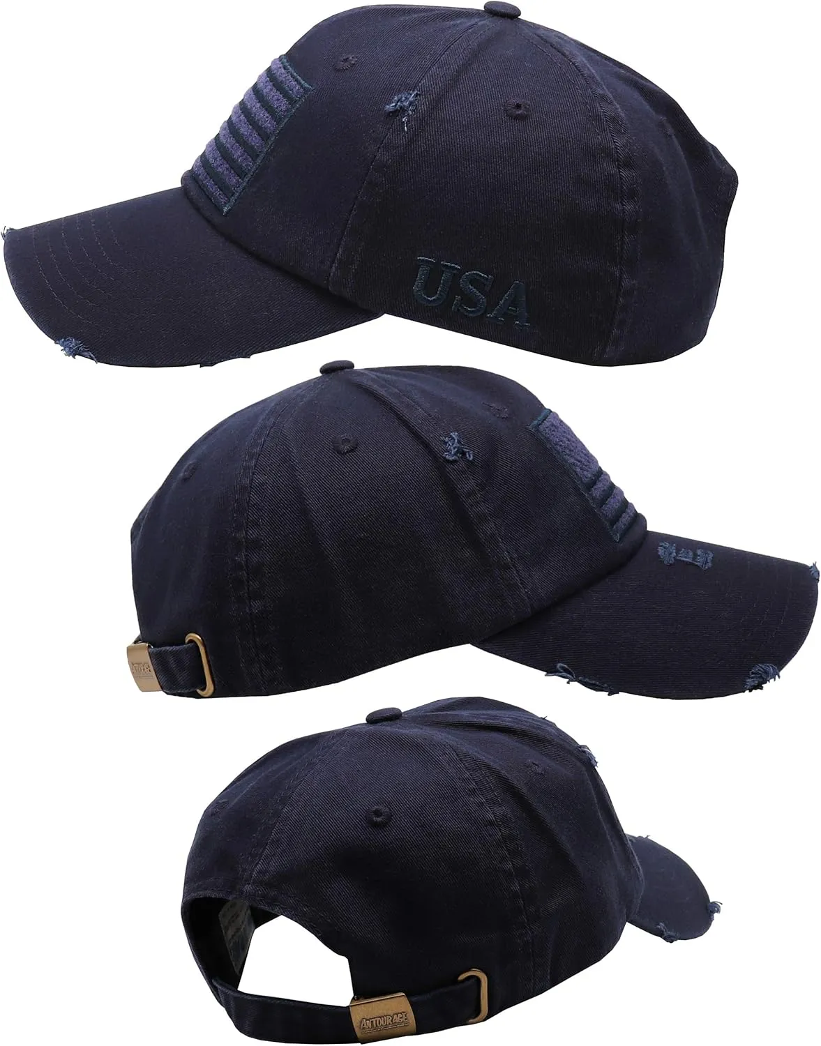 Antourage American Flag Unisex Baseball Hat for Men and Women | USA Flag Mesh Snapback Flat Visor Cap   2 Patriotic Patches