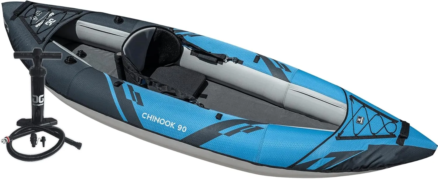 AQUAGLIDE Chinook 90 Inflatable 9' Foot Kayak Kit Packable for Adults Family Friendly 1 Person Single Rider Blow Up for Recreational Angler Fishing