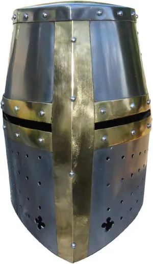 Armory Replicas™ Medieval Great Helm – 18G Steel Helmet with Leather Liner & Ventilation – LARP, Reenactment, Display