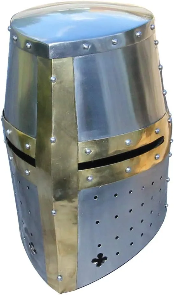 Armory Replicas™ Medieval Great Helm – 18G Steel Helmet with Leather Liner & Ventilation – LARP, Reenactment, Display