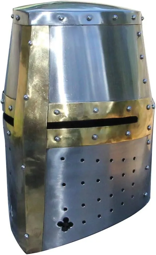 Armory Replicas™ Medieval Great Helm – 18G Steel Helmet with Leather Liner & Ventilation – LARP, Reenactment, Display