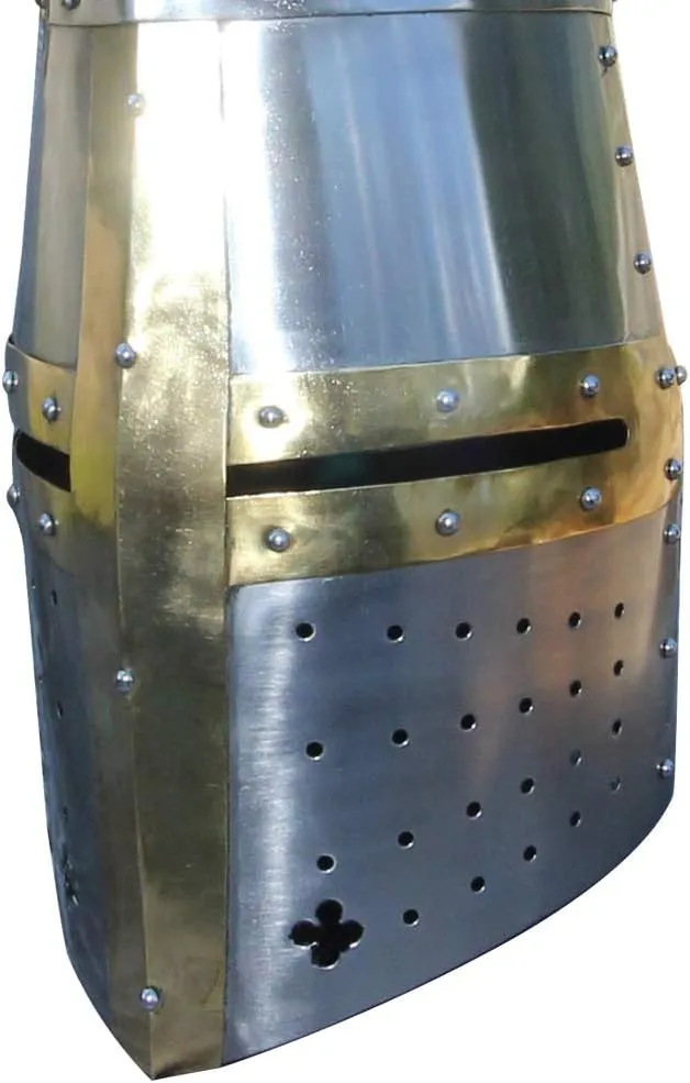 Armory Replicas™ Medieval Great Helm – 18G Steel Helmet with Leather Liner & Ventilation – LARP, Reenactment, Display