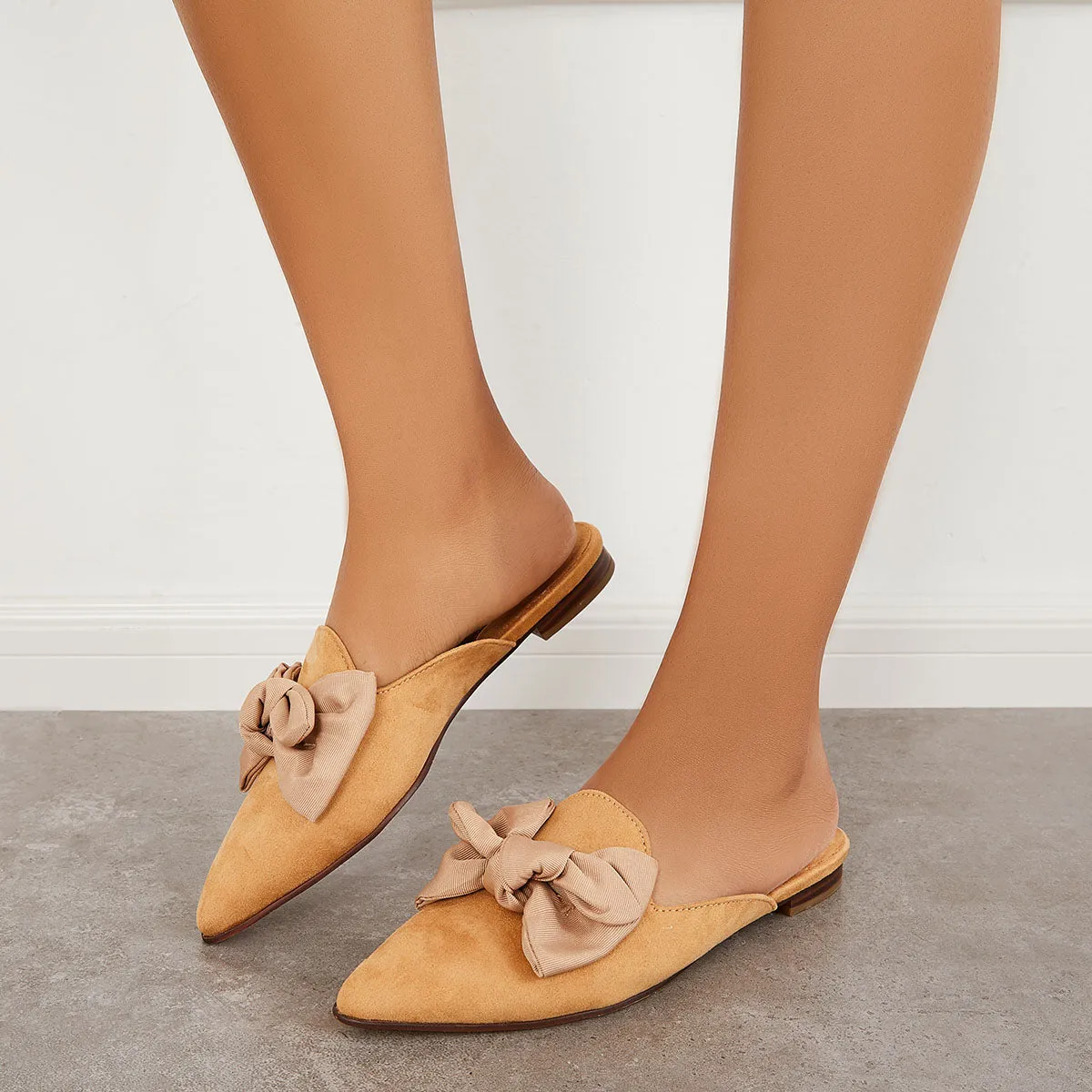 Backless Mules on Toe Bowtie Festive offer Slip Pointed Sustainable Flat Loafers
