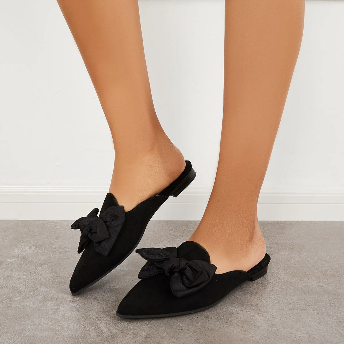 Backless Mules on Toe Bowtie Festive offer Slip Pointed Sustainable Flat Loafers
