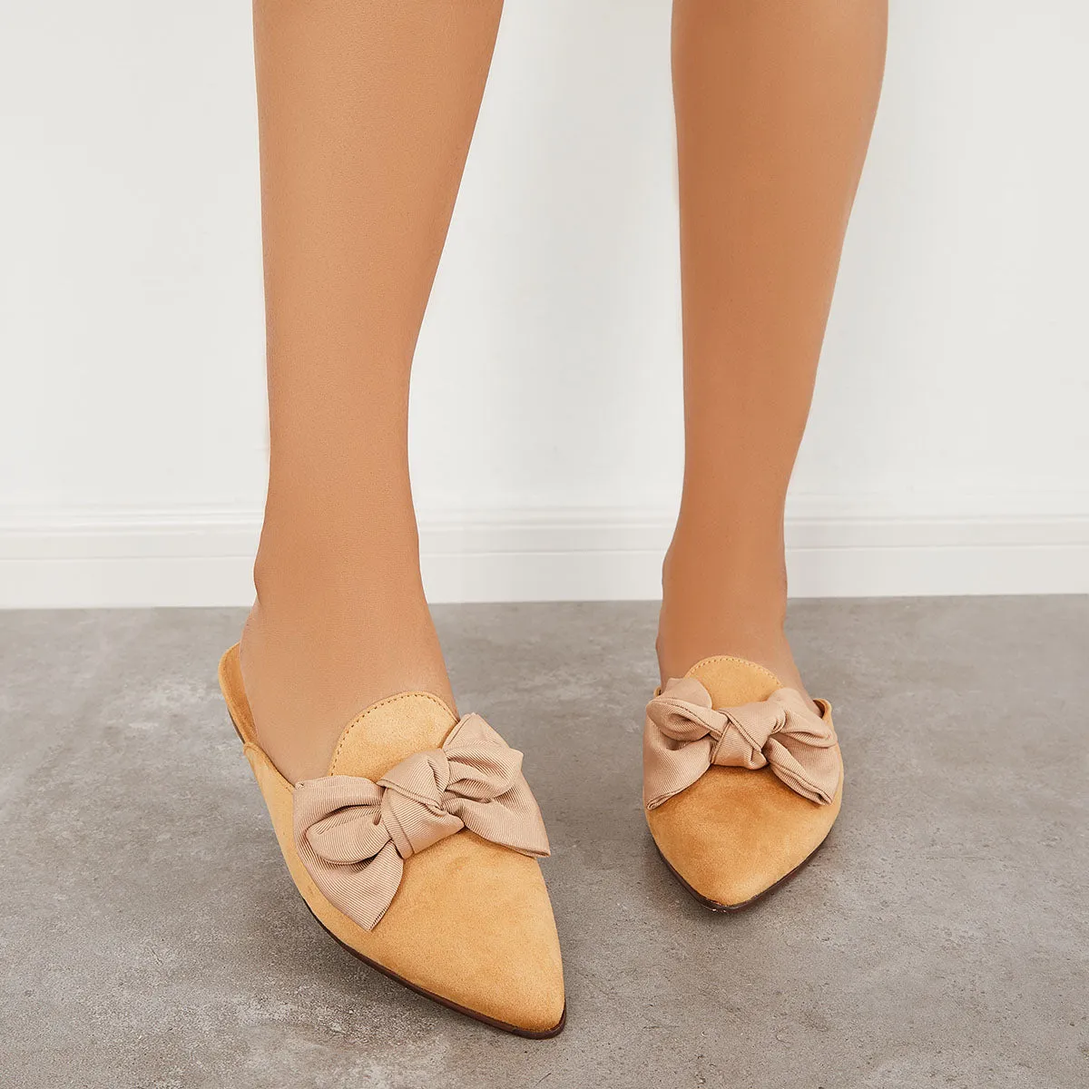 Backless Mules on Toe Bowtie Festive offer Slip Pointed Sustainable Flat Loafers